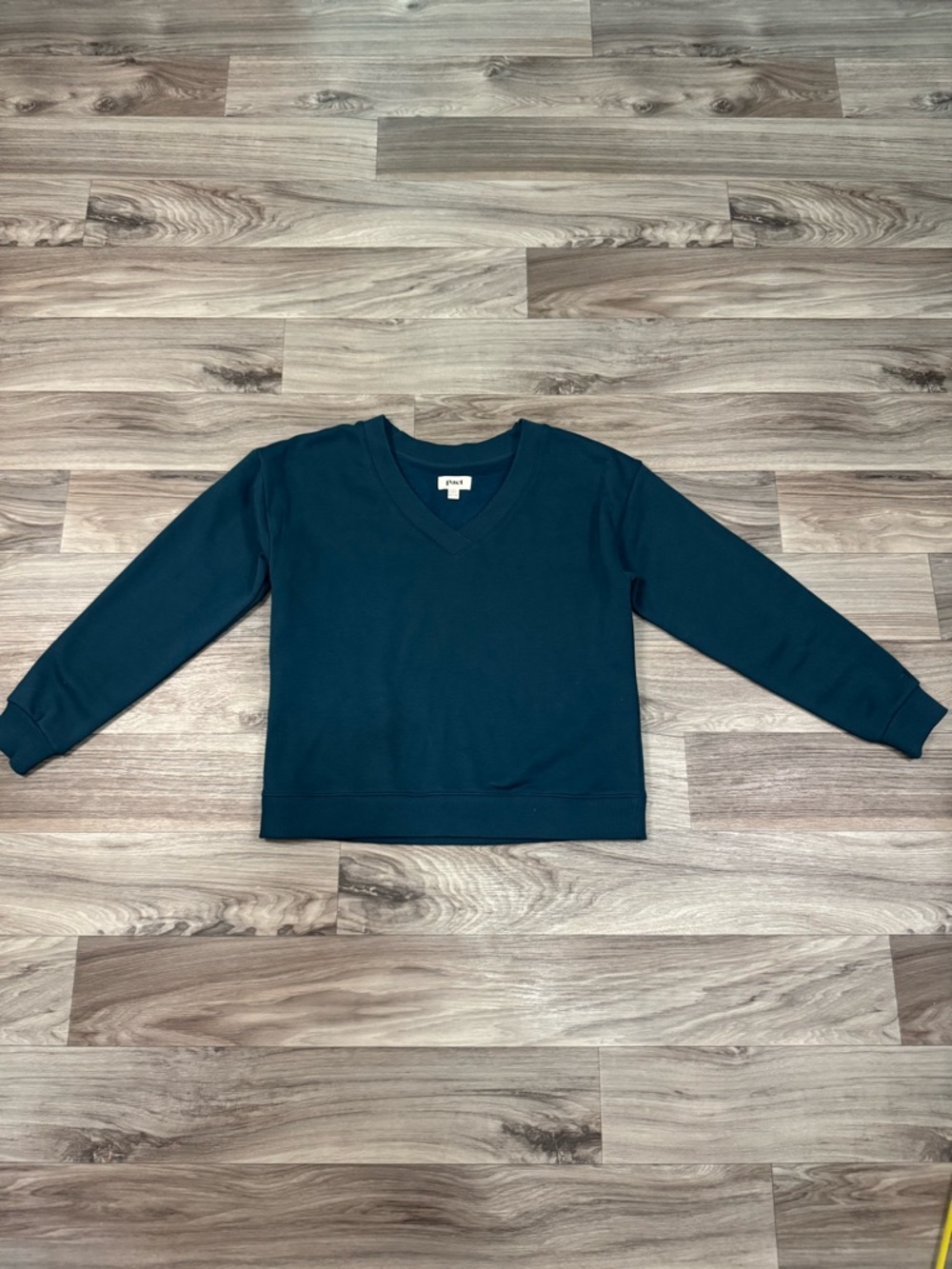 PACT Women's Courtside V-Neck Sweatshirt in Celestial Green Size Small